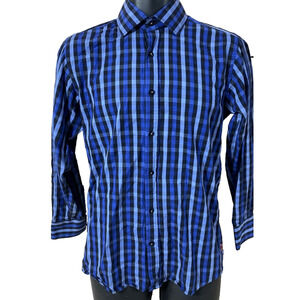 English Laundry Mens Shirt Size 14.5 32/33 Long Sleeve Button Down Blue Plaid
